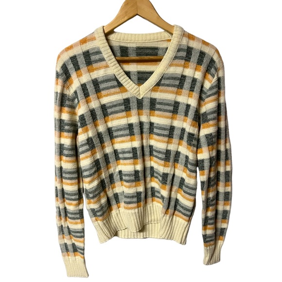 Vintage Sweaters - Vintage unisex plaid print V neck sweater